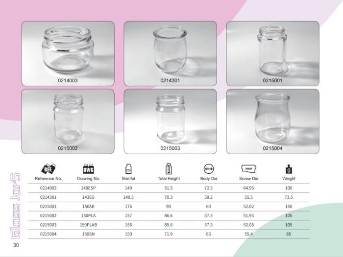 Clear Glass Food Jars 140ml - 180ml